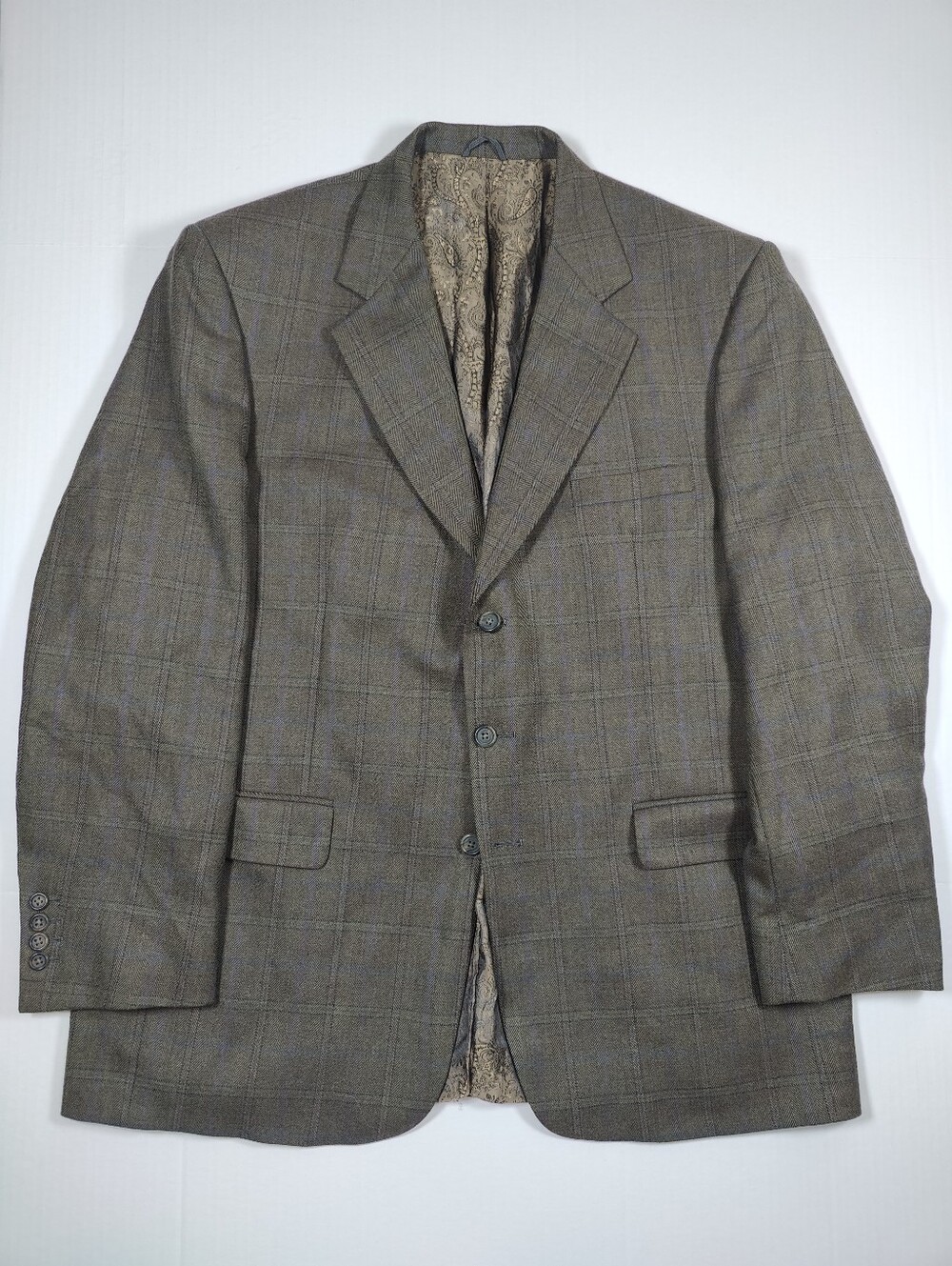 Ermenegildo Zegna Cloth Mens Brown Plaid Wool Blazer Size 48 Made In USA